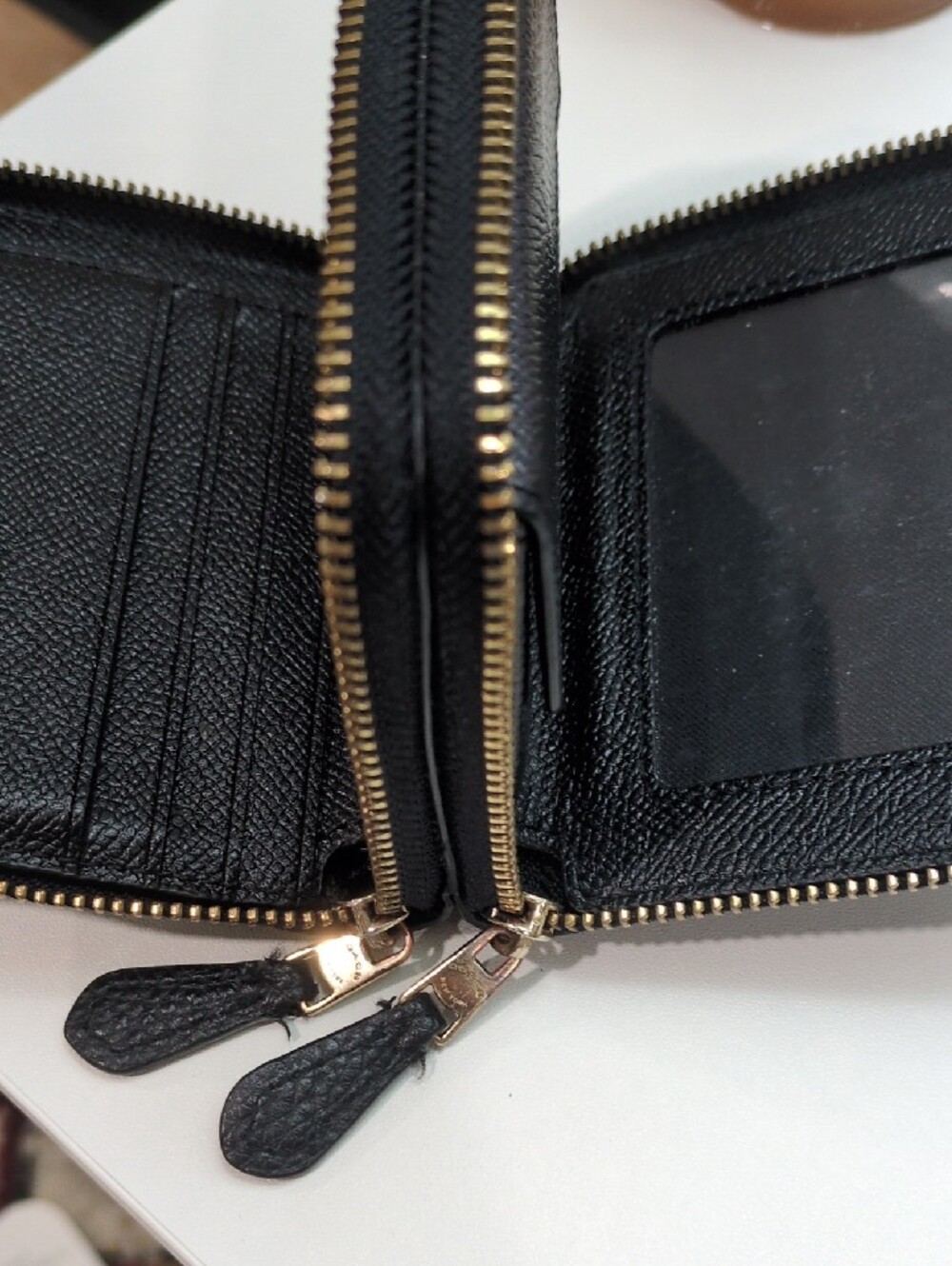 Coach Black Pebbled Leather Zip Around Wallet with Gold Logo - Picture 9 of 12